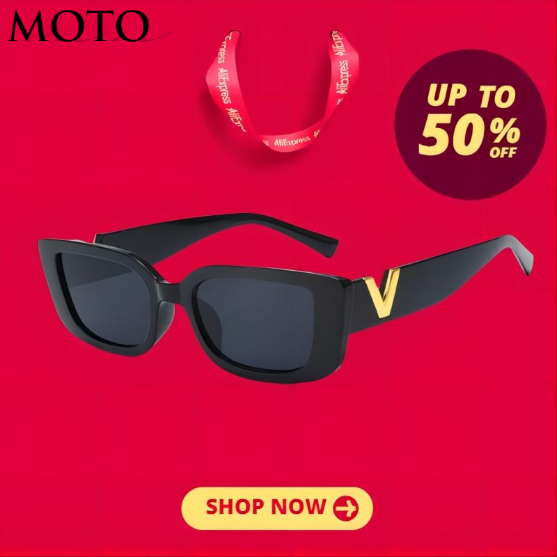 MOTO kính râm hình chữ nhật thời trang Kính râm Kính mắt dáng vuông đen cổ điển gọng nhỏ kính lái xe cổ điển