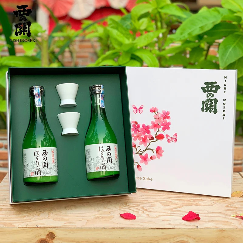 Set quà tặng 2 chai rượu sake Nhật Bản Nishino Seki Nigori Zake (15%) 300 ml chính hãng