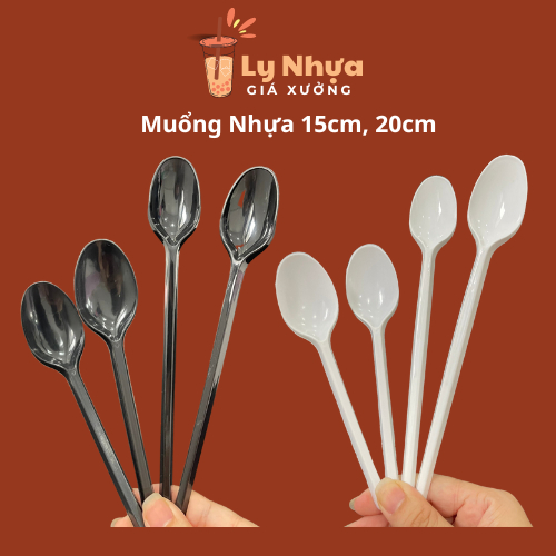 Bịch 100 muỗng nhựa 20cm dùng 1 lần, muổng nhựa trà sữa, trà trái cây, muổng nhựa ăn cơm ăn cháo