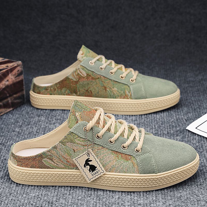Canvas versatile summer trend, breathable casual cloth shoes, heelless half trailer, men's trendy shoes