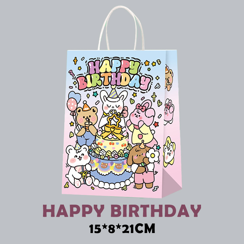 Kraft Paper Bag Gift Bag with Handles Birthday Party Goodie Bag Paper Bags for Gift (Cartoon)