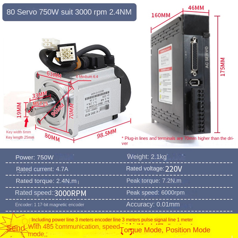 Bộ động cơ servo và driver 80 750W Trắng + Driver Đen | Series 40/60/80/110/130 - Công suất 100W-2600W, IP65, Tự Động Hóa Công nghiệp