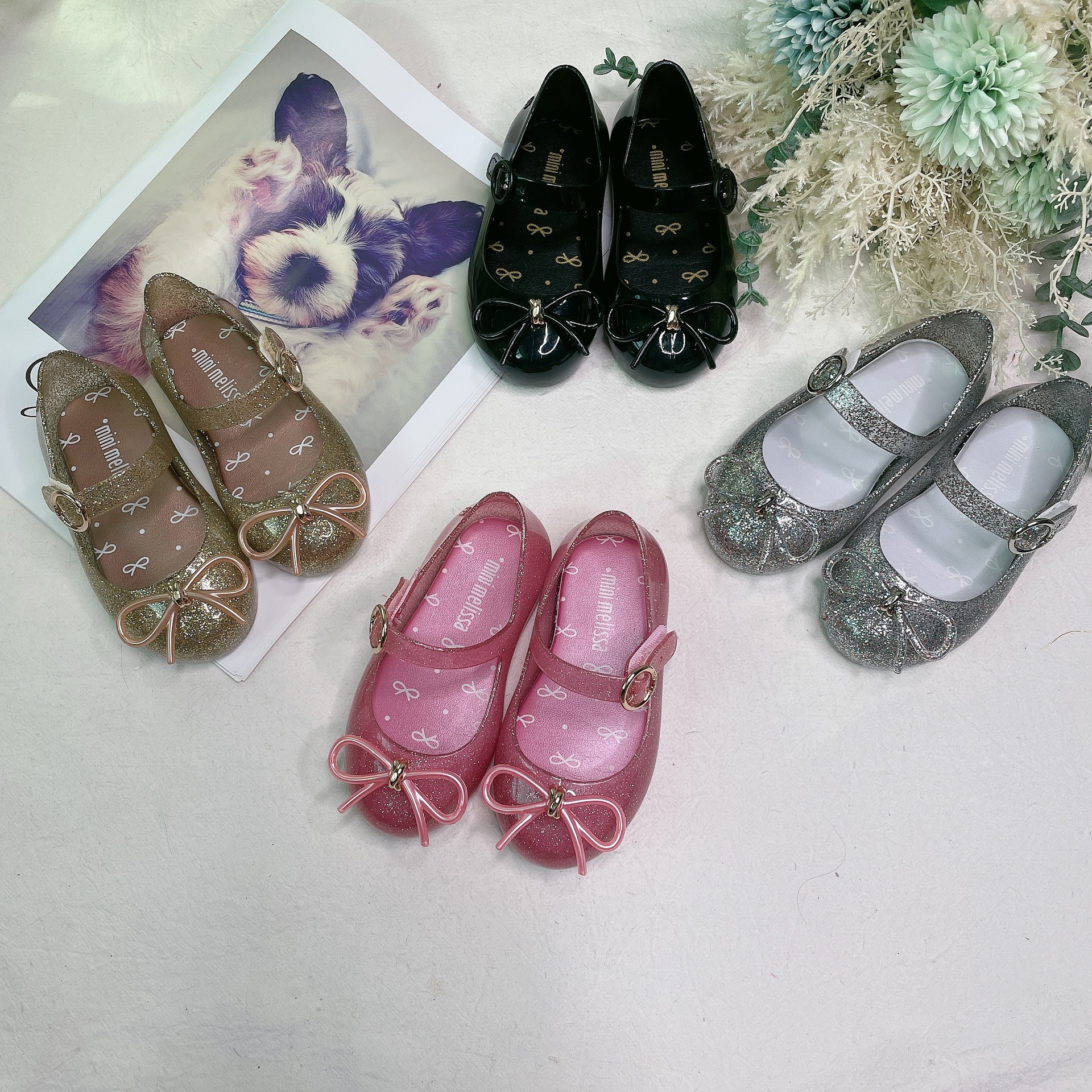 【Hot sales】New Melissa round bow dance shoes for girls beach shoes