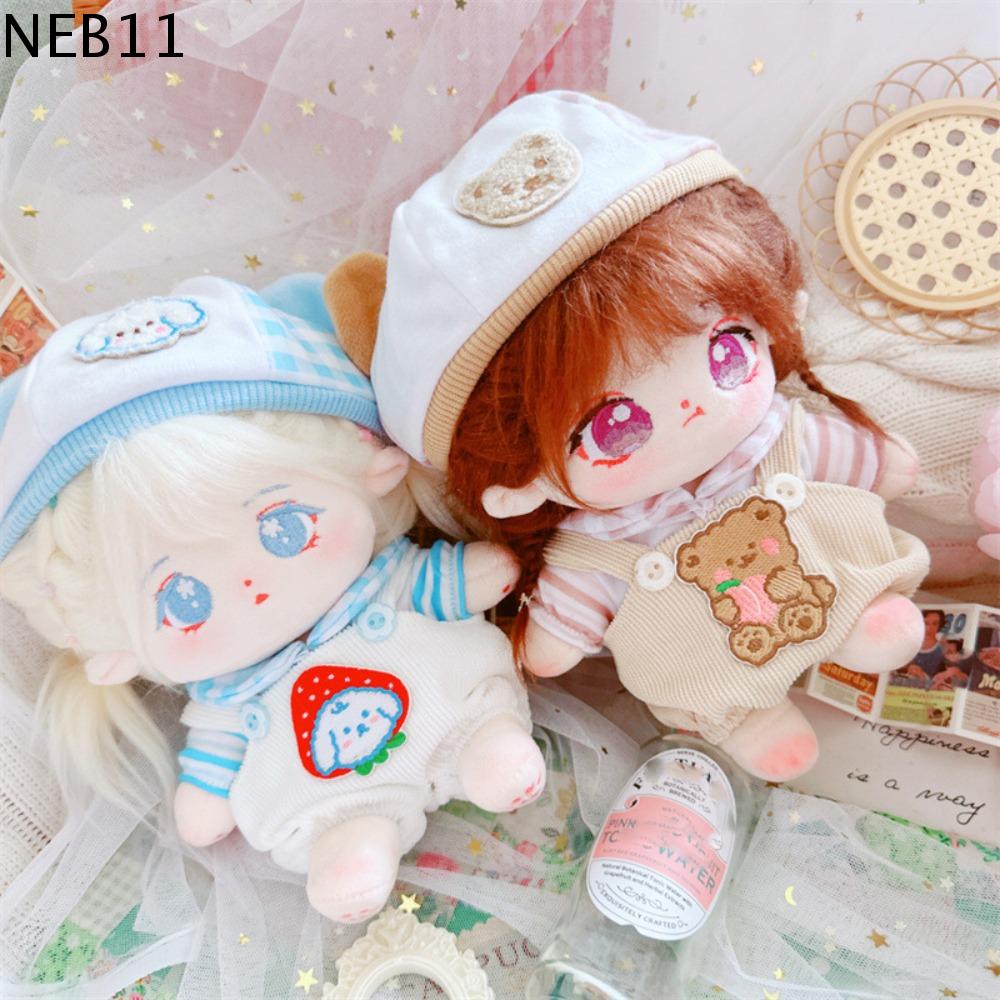 NEB11 Quần có dây đeo Bộ quần áo búp bê cotton Mũ Gấu Ăn mặc Quần áo búp bê vải nhung lông Quần áo đ