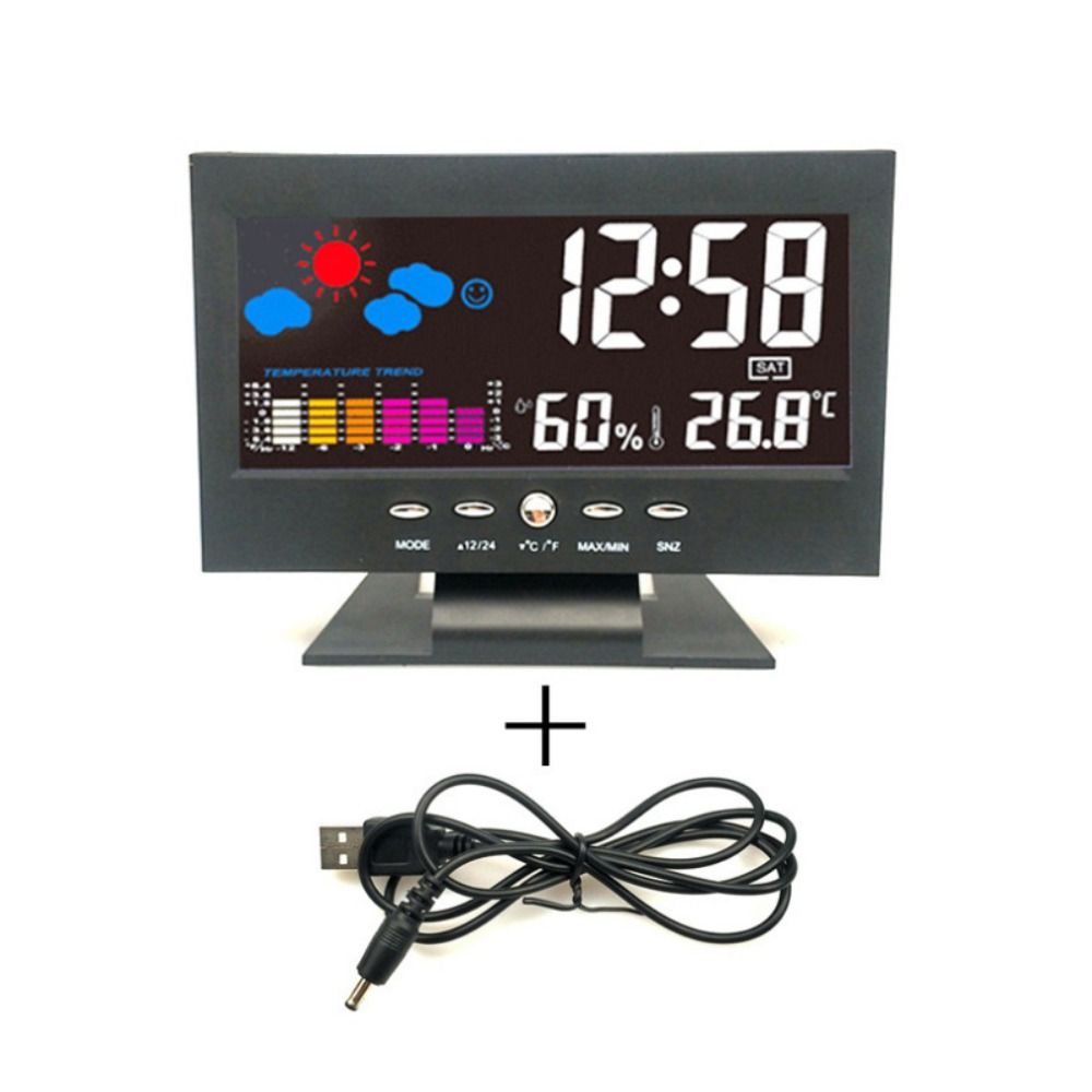 XYAX Màn hình màu Đồng hồ thời tiết LED Backligh Kích hoạt bằng giọng nói Đồng hồ báo thức điện tử Đa năng Lịch Vạn Niên Đồng hồ báo thức có đèn nền Phòng ngủ