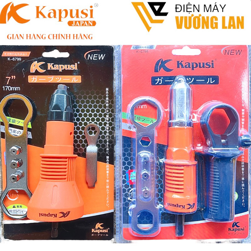 Đầu rút đinh tán nhôm Rive gắn máy khoan Kapusi Japan - Đầu kít rút đinh rive - Bộ đầu kít rút rivet đinh tán