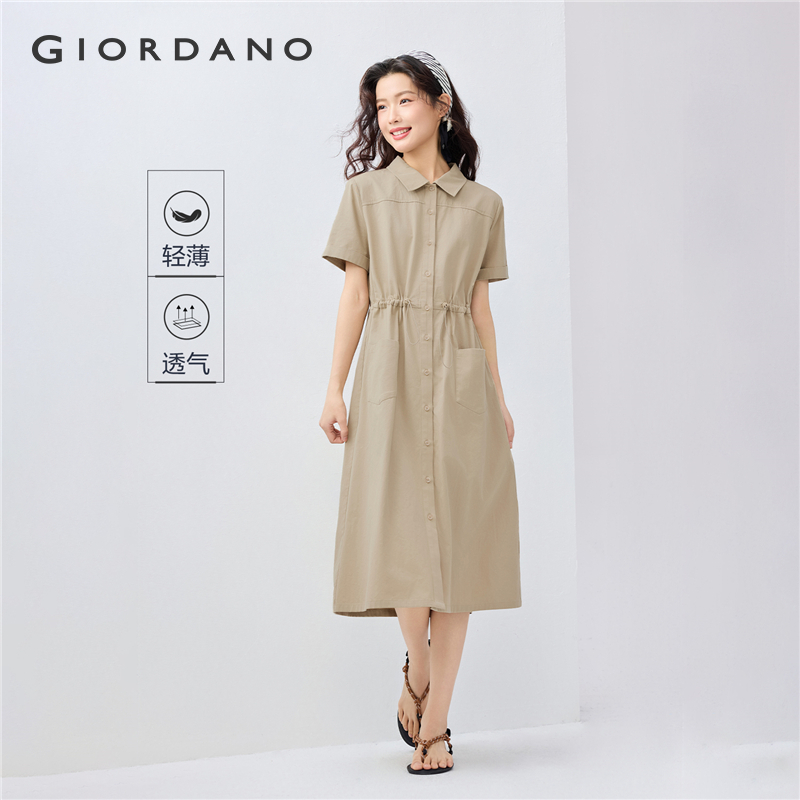 GIORDANO Women Dresses 100% Cotton Lightweight Gentle Dresses Drawstring Waist Short Sleeve Fashion Casual Dresses 13465328 ราคา 1,379 บาท*ส่งฟรี