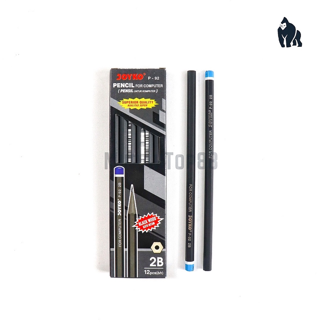 Pencil 2B Joyko P-92 / Pensil Kayu Hitam Komputer Ujian Lusinan Grosir [1 BOX isi 12 PCS]