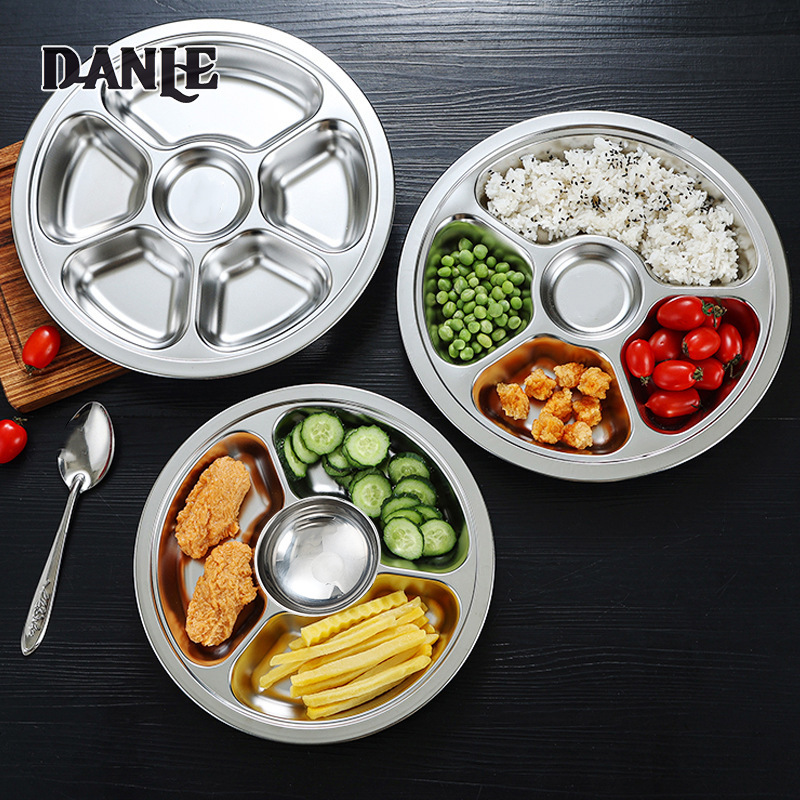 Children's Dinner Plate 304 Stainless Steel Round Kindergarten Dinner Plate Student Canteen Grid Fast Food Plate Staff Round Plate ราคา 134 บาท*ส่งฟรี