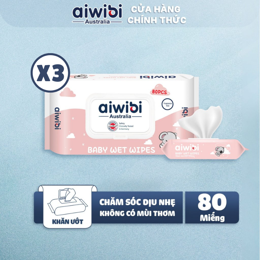 3 Gói Khăn ướt cho bé Aiwibi 3x80 miếng không mùi và thân thiện với làn da