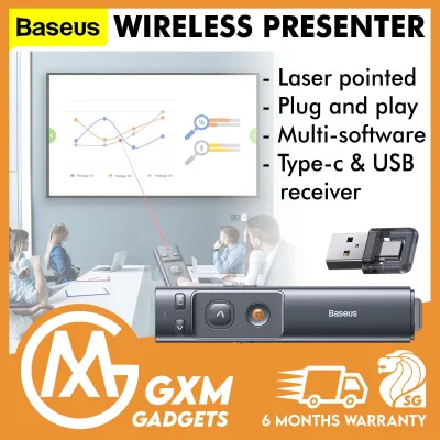 BASEUS Presenter Laser Pointer Clicker Flip Pen PowerPoint PPT Type C USB Receiver With Battery