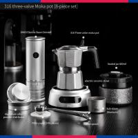 BINCOO 3วาล์วหม้อโมก้า316สแตนเลสกาต้มน้ำชุดเครื่องชงกาแฟเอสเพรสโซ่สำหรับใช้ในบ้านและกลางแจ้ง2ถ้วย