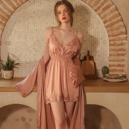 Pic butterfly Dew Back Open Crotch Uniform See Through Sleepwear Night Dress Set