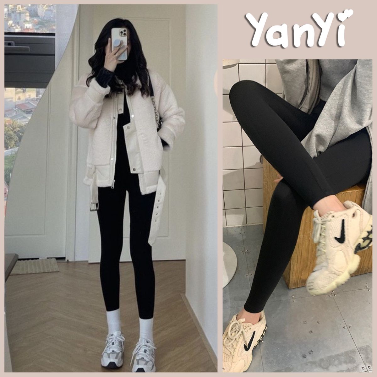 Quần legging xuất hàn chất đanh mịn dày dặn quần legging nữ nâng mông lưng cạp cao giữ nhiệt yanyi