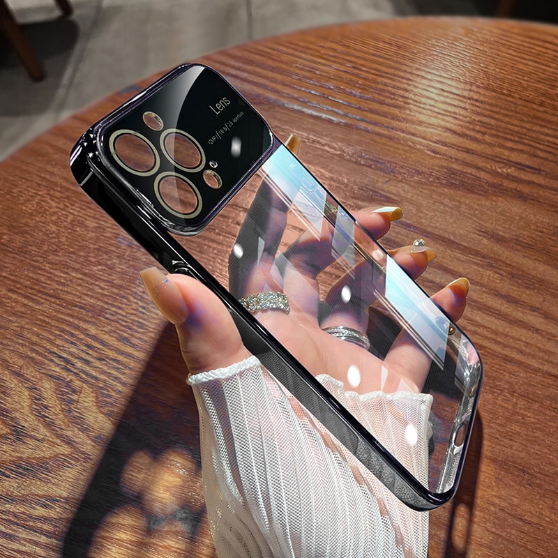 Trong suốt mạ sang trọng Ốp điện thoại cho Iphone 15 14 13 12 11 Pro Max XR XS x 7 8 cộng với vỏ bảo vệ camera silicon mềm Bìa