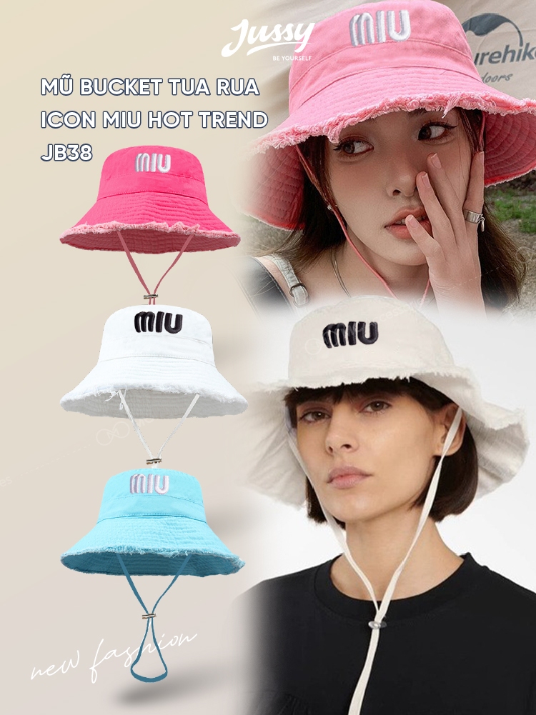 Mũ Bucket Tua Rua MIU MIU Xinh Xắn JB38 Jussy Official Mũ Nữ Chất Liệu Kaki Cotton Form Mềm Phong Cách Hàn Quốc