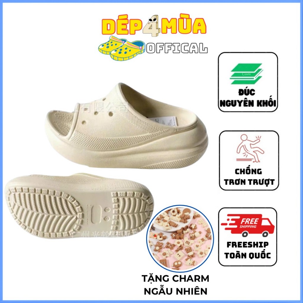  Dép Crocs Nữ Quai Bản Ngang To Đế Cao Mang Rất Nhẹ Êm Và Bền - Tặng Kèm Charm Sticker Ngẫu Nhiên 