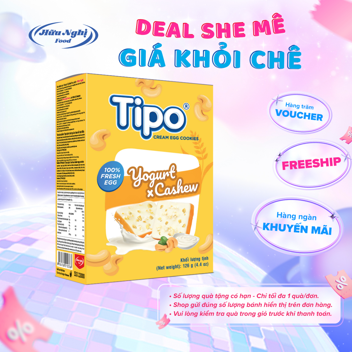 (QUÀ TẶNG) Bánh Tipo Sữa chua hạt điều 126g