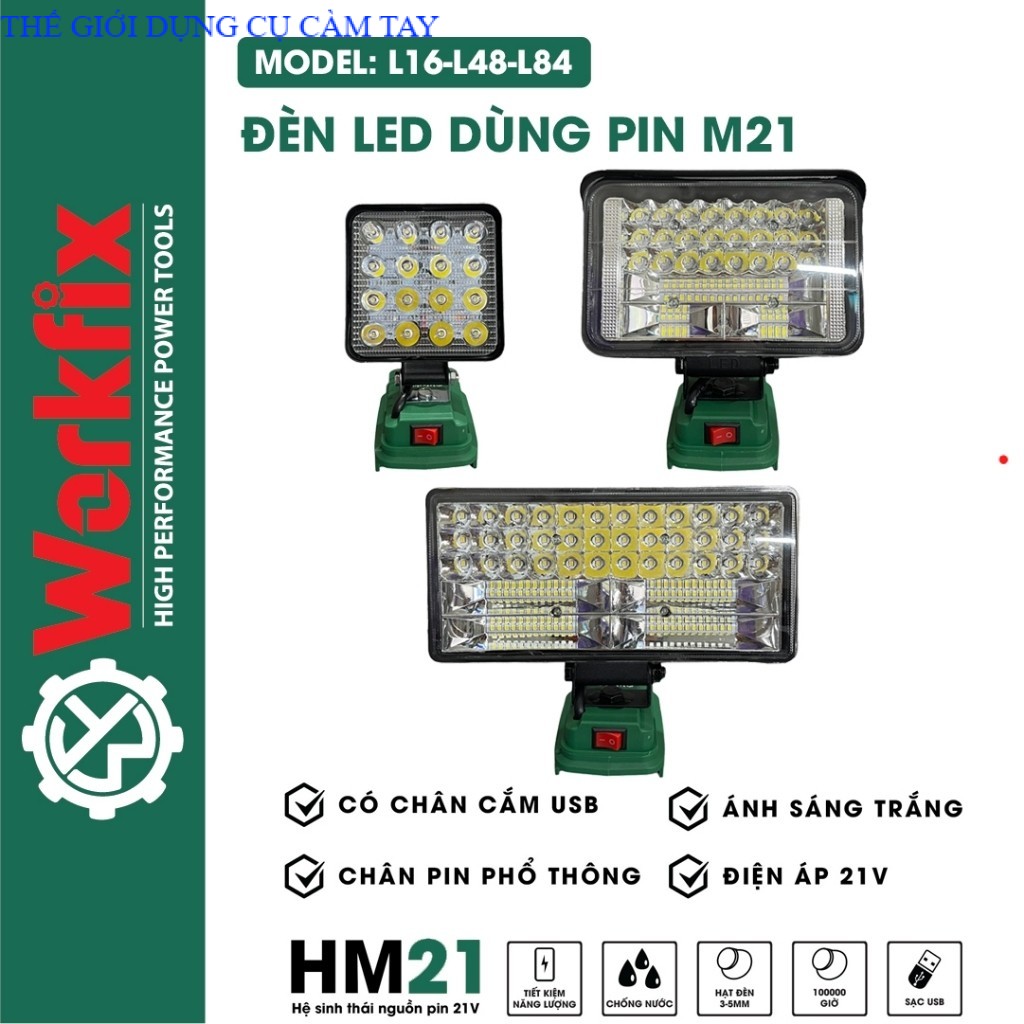 Thân đèn pin  Đèn led Workfix  siêu sáng, sử dụng chân pin phổ thông 4cm THẾ GIỚI DỤNG CỤ CẦM TAY GIÁ SĨ