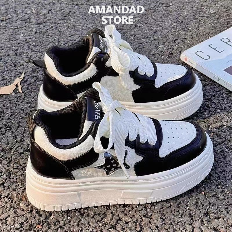 QiaoYiLuo  women's fashion casual flat heel sport shoes fashion and multifunctional star decoration sneakers