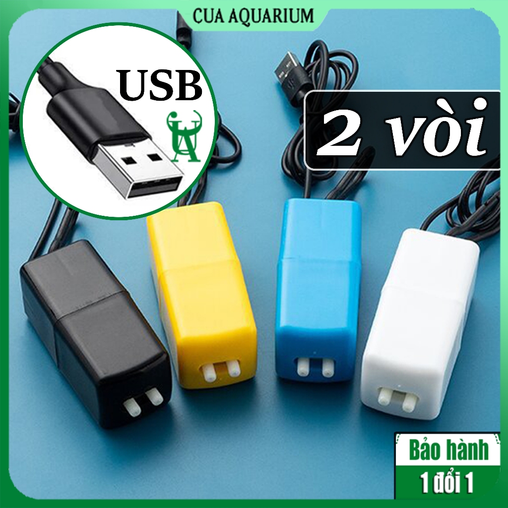 Máy sủi oxy mini USB 2 vòi sục khí bể cá