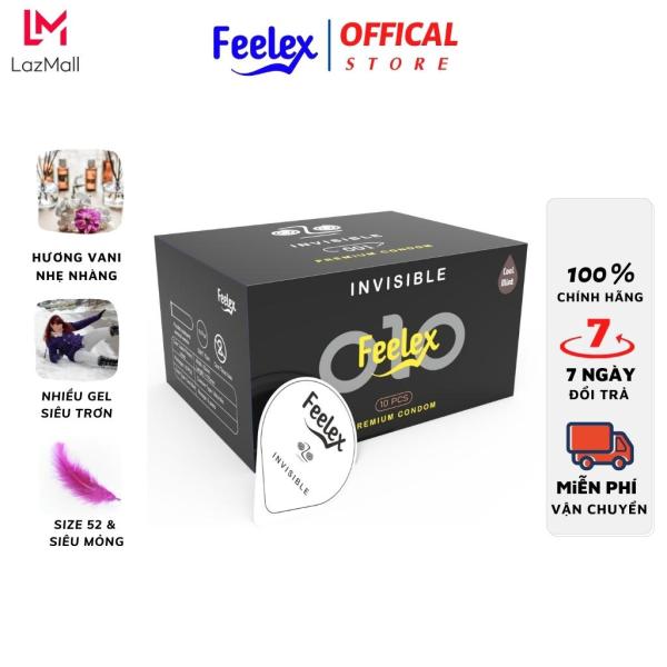 Bao cao su OZO 0.01 Feelex Invisible siêu mỏng nhiều gel bôi trơn hương vani, hộp 10 bcs - Feelex Store