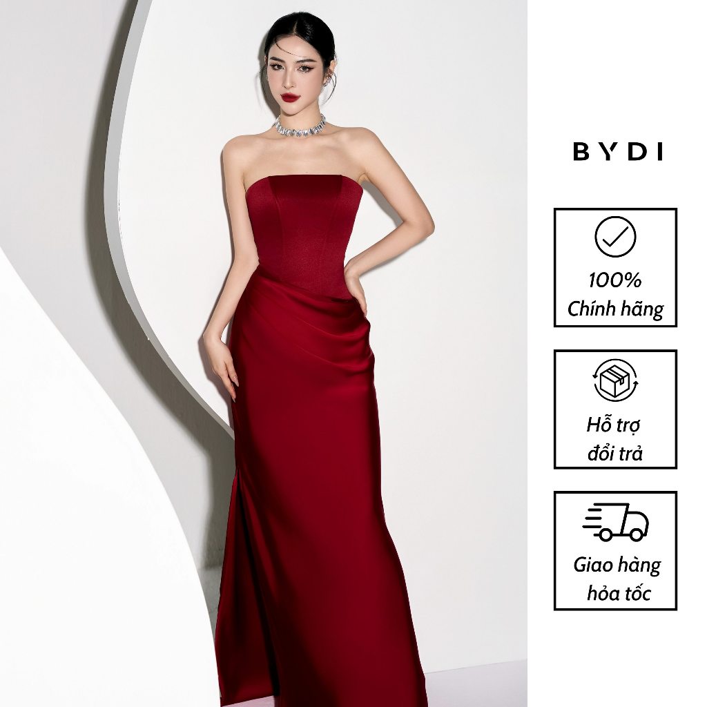 Đầm cúp ngực nữ thiết kế sẻ tà phối tùng chéo đỏ tôn dáng bydi design | red sophie dress