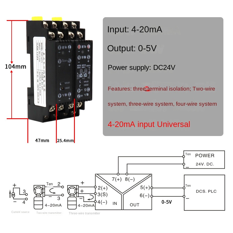 Bộ Cách Ly Tín Hiệu WS1521 vào 4-20mA / ra 0-5V | Tùy chọn khác 4-20mA, 0-5-10V | Chuyển Điện Áp/Dòng