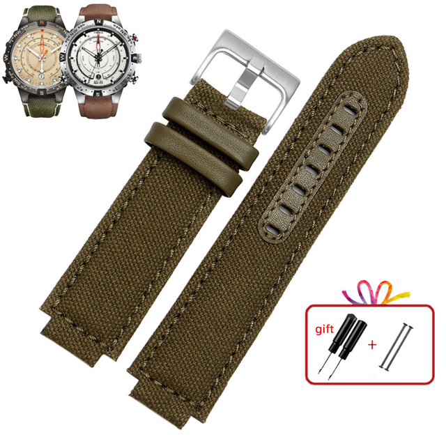 Dây đeo bằng da chính hãng cho Timex thủy triều la bàn Watchband T2N739 t2n720 t2n721 đai đồng hồ vả