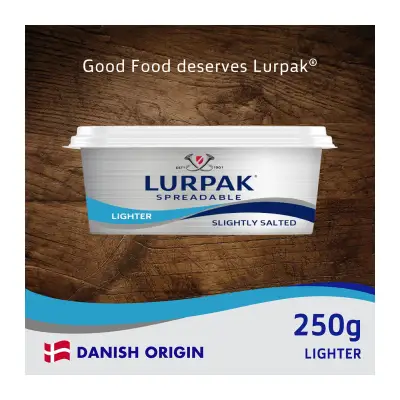 Lurpak Lighter Spreadable Butter Slightly Salted in Tub 250gm