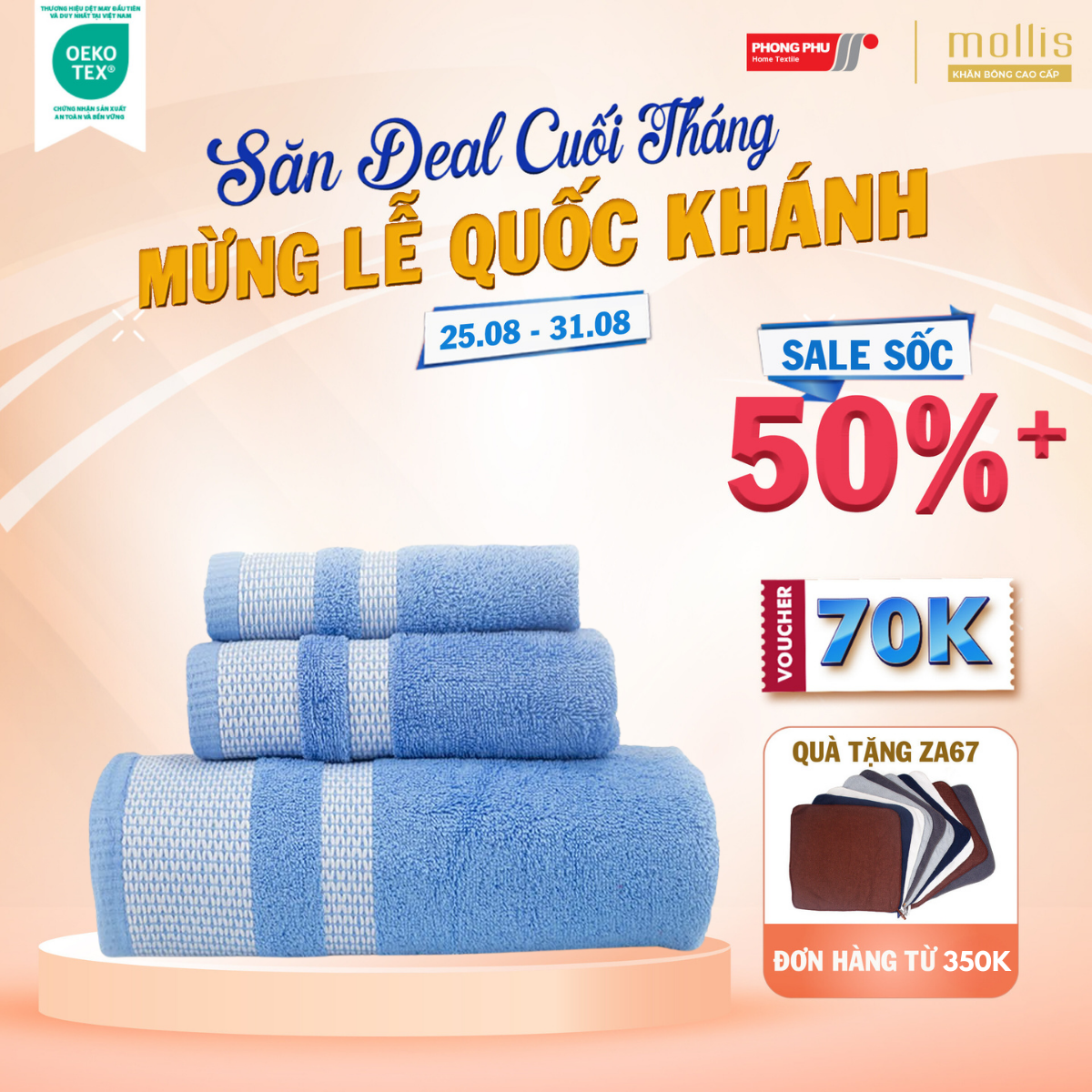 Khăn tay mollis cotton 34x50cm khăn cao cấp mềm mịn thấm hút không ra màu không xù đồ lông gia đình spa khách sạn hm1k