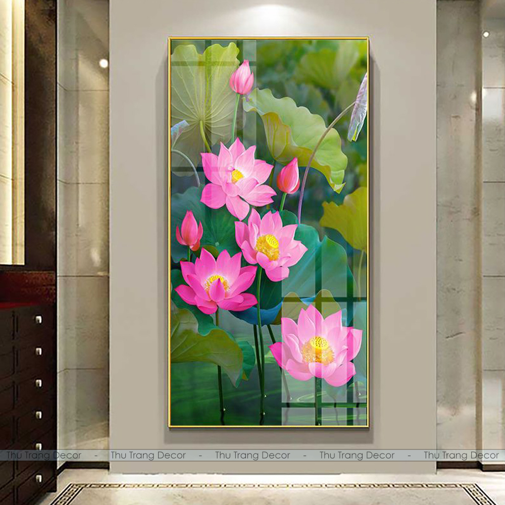 Tranh Tráng Gương Treo Tường "HOA SEN" In UV 5D Cao Cấp