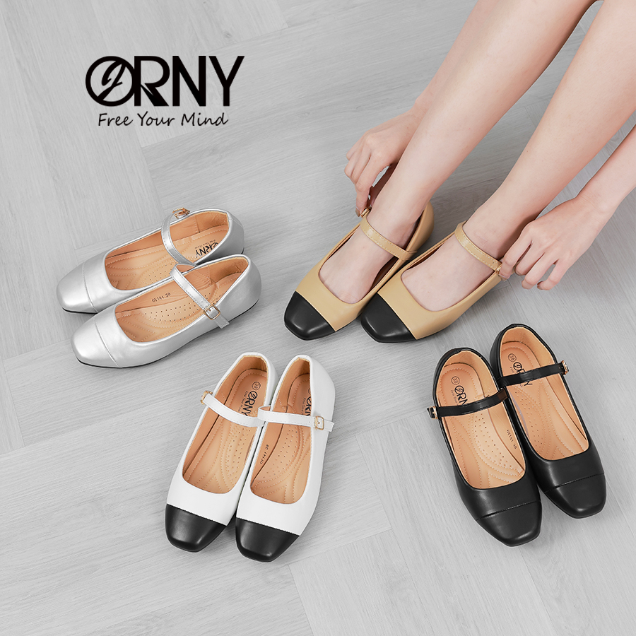 ❣️ ORNY(ออร์นี่) ®  รุ่น OY141 ❣️ รองเท้าแมรี่เจน พื้นทรงแบน สี่เหลี่ยม สวมใส่สบาย - ยี่ห้อ ORNY ราคา 200 บาท*ส่งฟรี