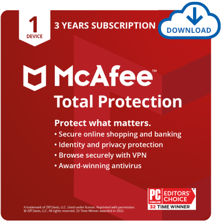 McAfee Total Protection 2024 | 1 Device | 3 Year Subscription | Antivirus Internet Security Software | VPN, Password Manager & Dark Web Monitoring Included | PC/Mac/Android/iOS | Email Delivery