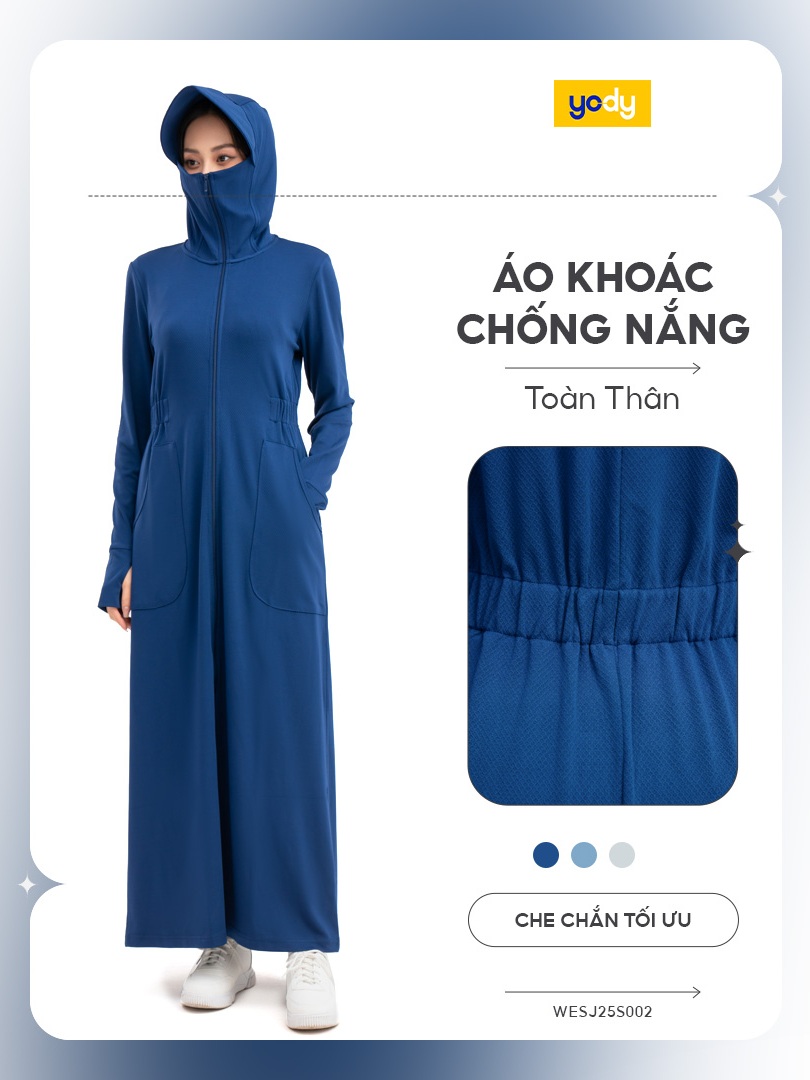 Áo chống nắng nữ YODY dáng dài chống tia UV 99% áo khoác toàn thân thoáng mát thoải mái WESJ25S002