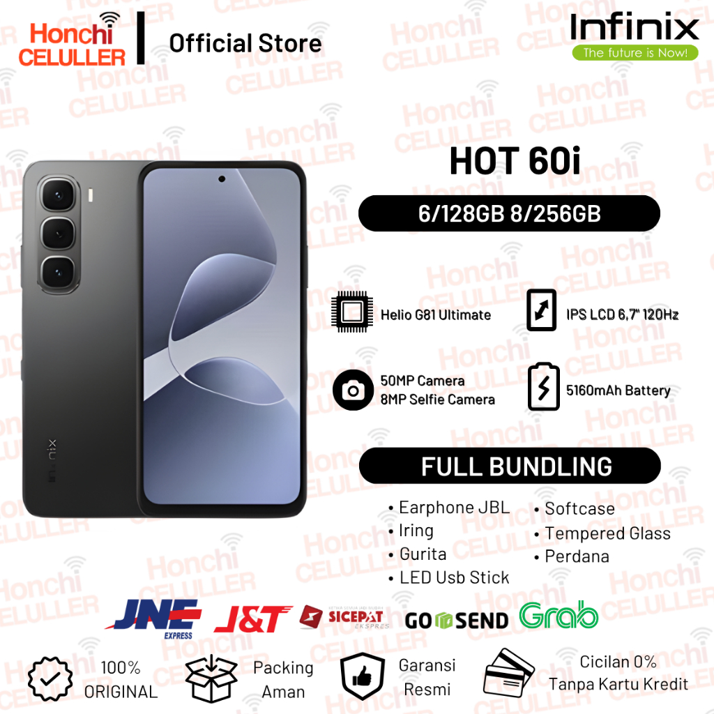 Infinix Hot 60i 6/128GB 8/256GB - Up to 16GB Extended RAM - Helio G81 - 6.7 inch 120Hz HD+ - 50MP - 5160 mAh - NFC Garansi Resmi Infinix Indonesia Harga  1,780,000 Ringgit*Penghantaran Percuma