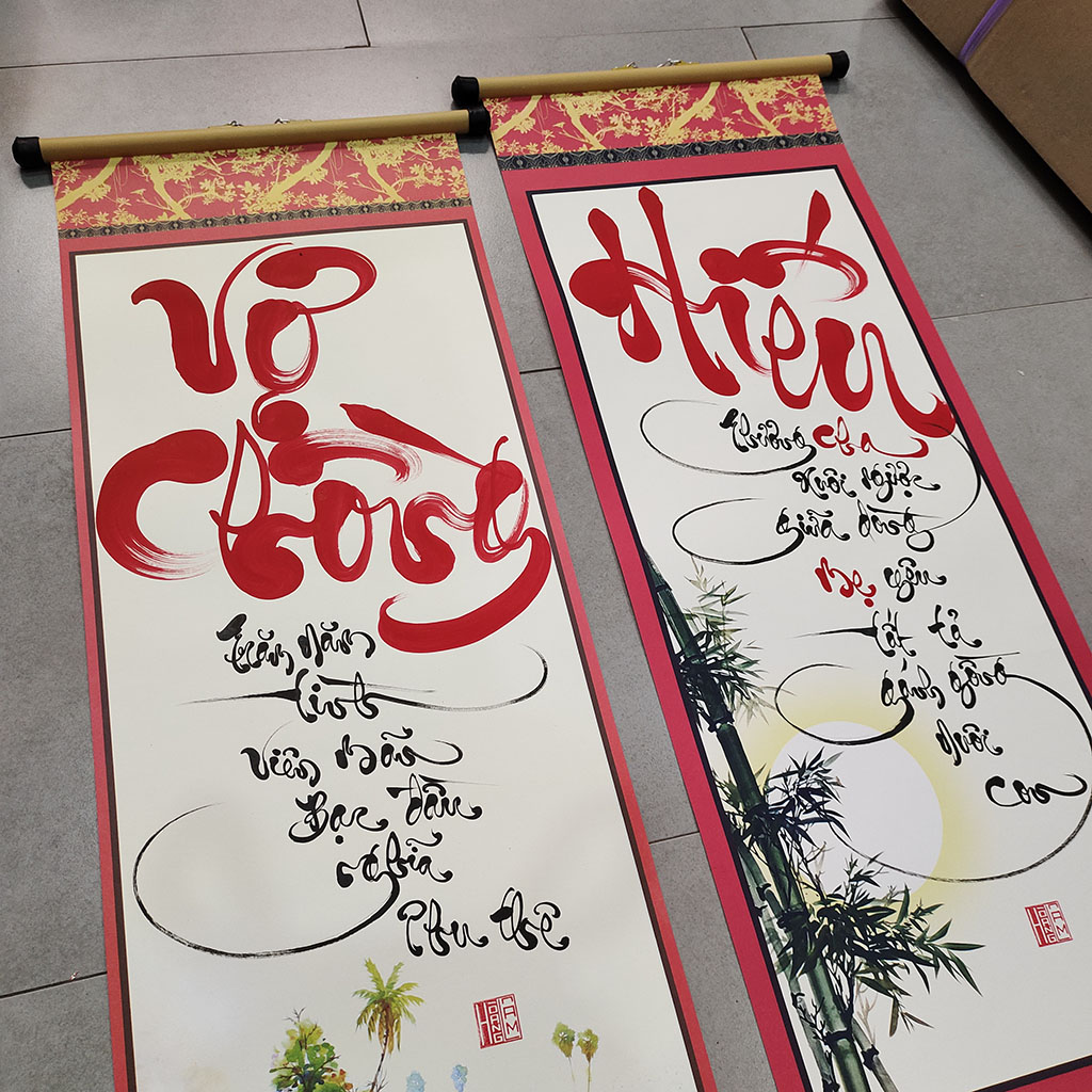 Quà tặng tết trang trí treo tường - Tranh thư pháp viết tay chữ Lộc Hiếu 27x79 cm Xưởng Sáo Hoàng Lâm