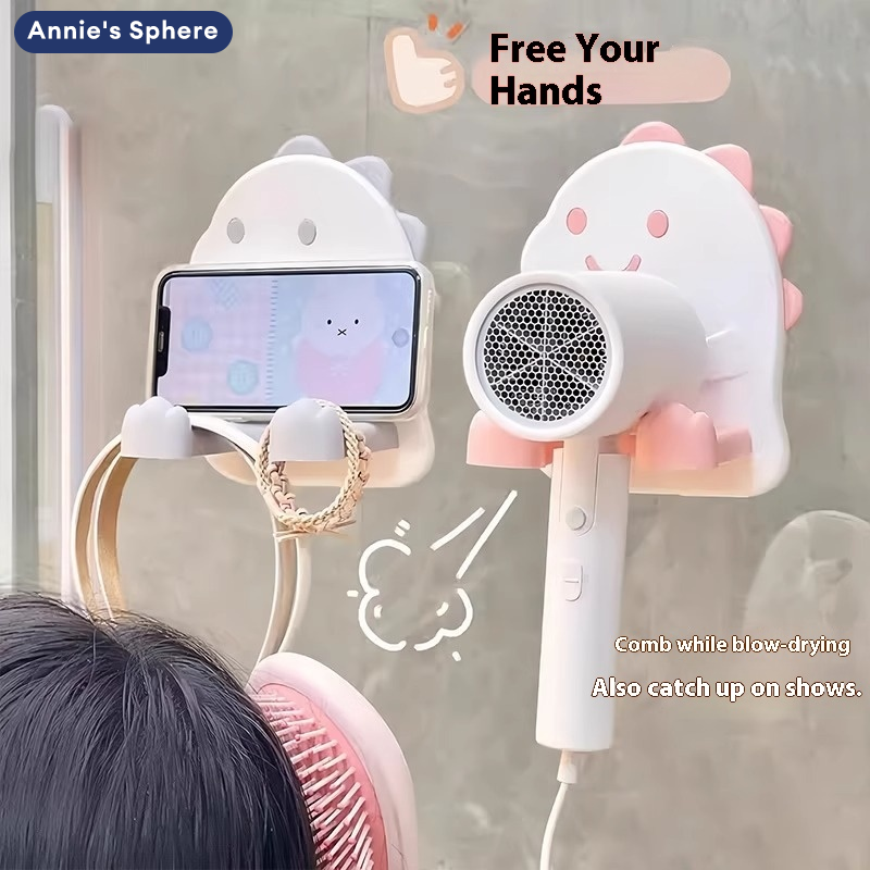 Annie's Sphere kệ đỡ Máy sấy tóc treo hoạt hình treo tường dễ thương với đứng cho phòng tắm điện thoại, sấy khô rảnh tay và xem chương trình