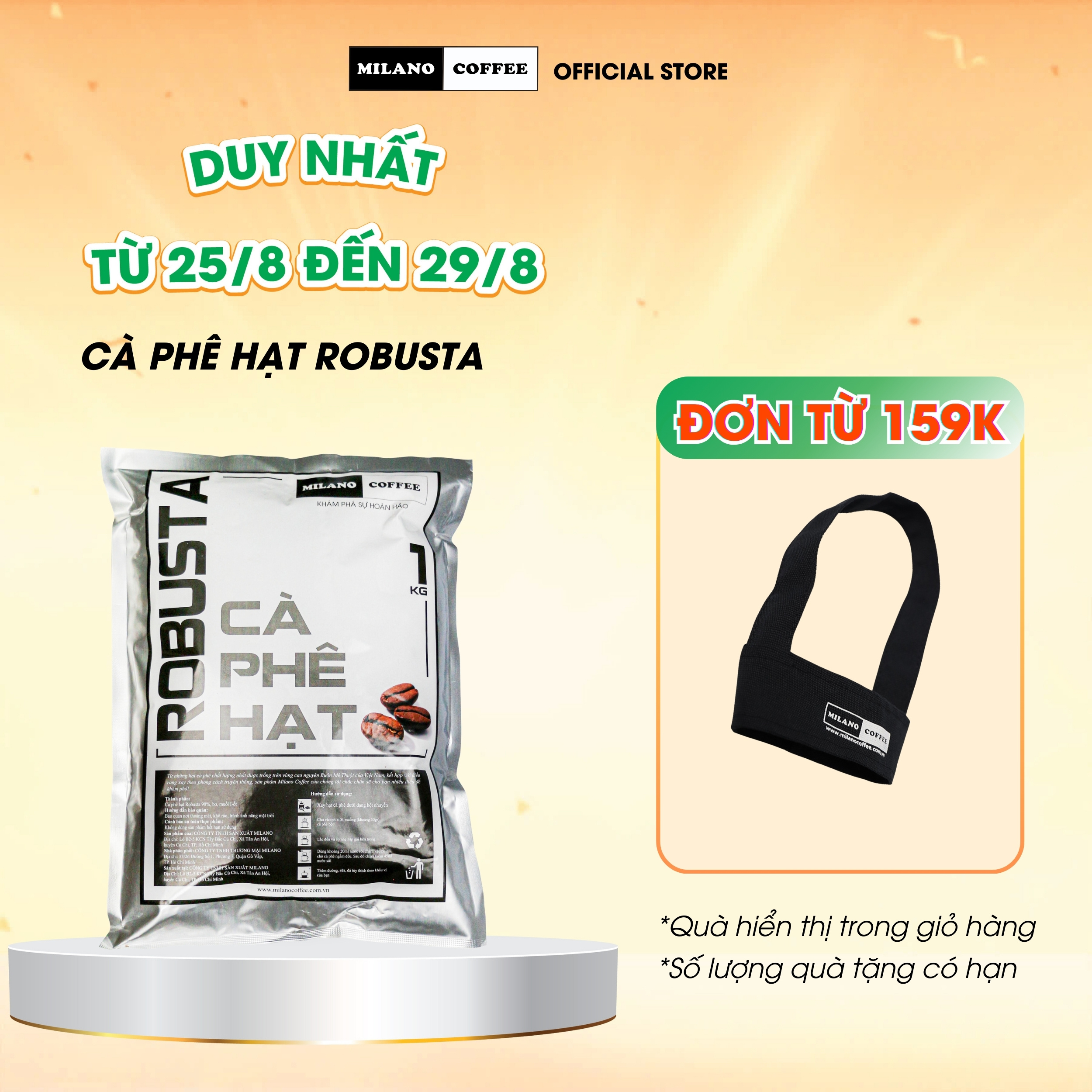 Cà phê Milano loại cà phê hạt Robusta 1kg