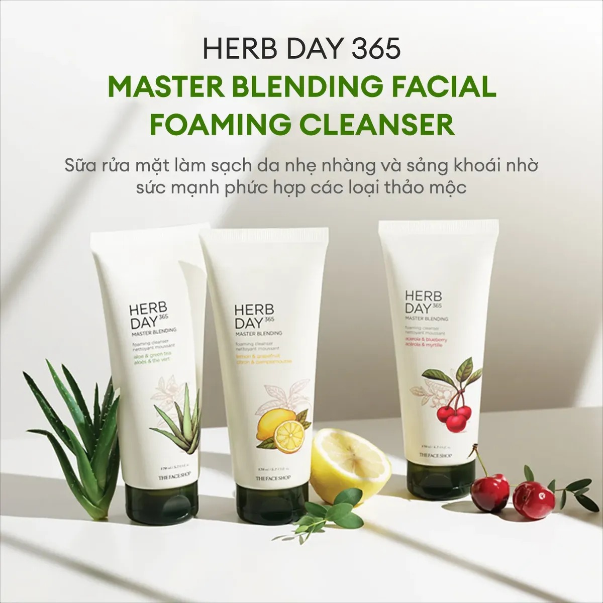 Sữa rửa mặt The Face Shop Herb Day/ Herbday 365 Chanh/Đào/Cherry/Nha đam/Đậu xanh - H.E.E COSMETIC