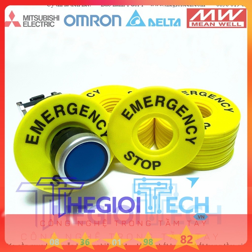 Mác Ghi Tên Gắn Tủ Điện Phi 22 Nhãn Nút Nhấn Emergency Stop, Chụp Bảo Vệ, Nắp Bảo Vệ Nút Dừng Khẩn Cấp combo 5 cái - 5 EmergencyStop40Ø22