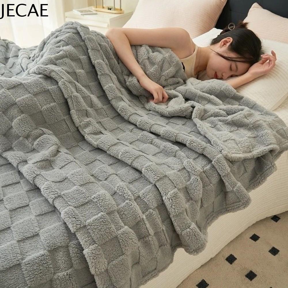 JECAE Màu sắc đồng nhất Chăn lông cừu Mềm mại Dày ấm Chăn ấm Phổ quát Kết cấu hình vuông Chăn Sofa Sử dụng tại nhà