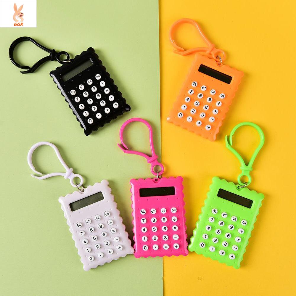 GGR Sáng Tạo Xách tay Nút Pin Biscuit Shaped Keychain Sinh viên Điện tử Máy tính Keyring Biscuit Tính Hình Máy Văn phòng phẩm Máy Tính điện tử