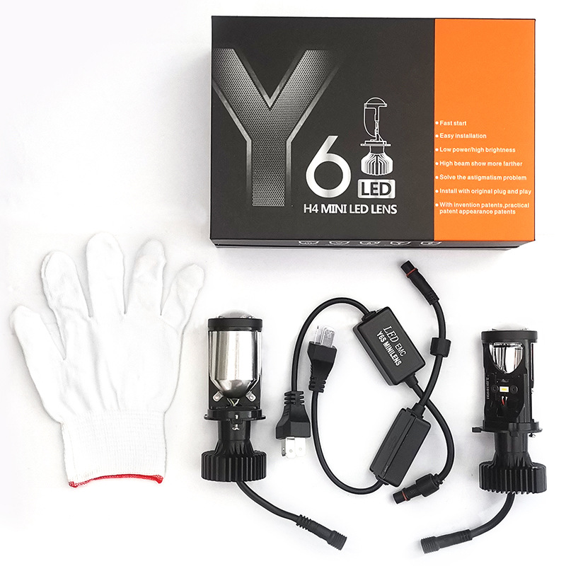 New y6d Y8 y7d H4 ống kính xe máy ô tô LED phổ biến Đèn pha ống kính mắt cá ánh sáng cao và chùm sáng thấp 12-24V Xinyi