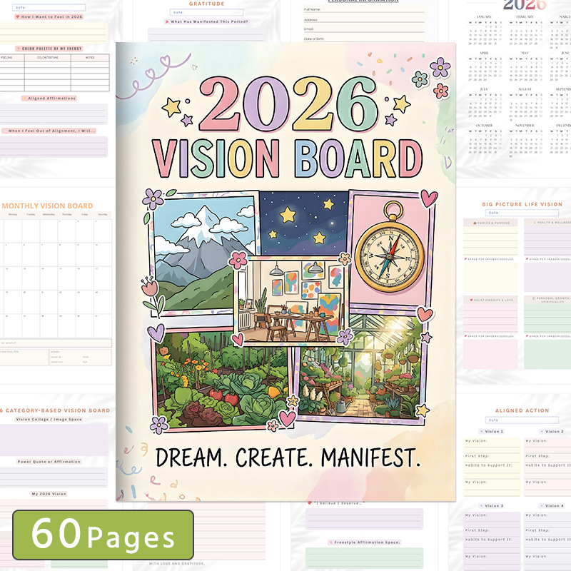 2026 Year Vision Board Planners, Wishlist Handbook, Future Planning, Wishlist Notebook SDFF