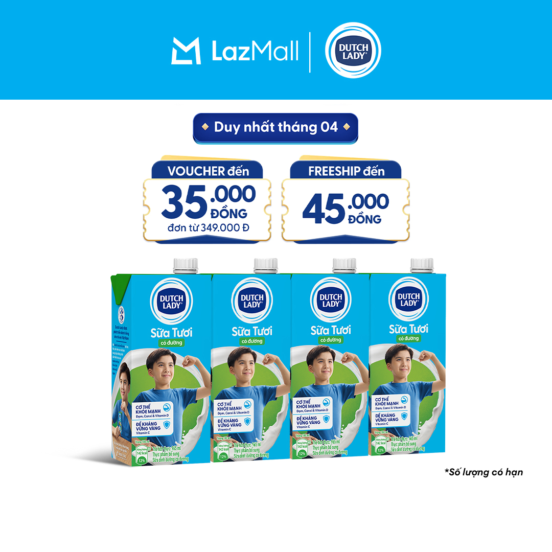 [HẠN SỬ DỤNG 24.11] Combo 4 Hộp Sữa Tươi Tiệt Trùng Dutch Lady Cô Gái Hà Lan Có Đường 965ml