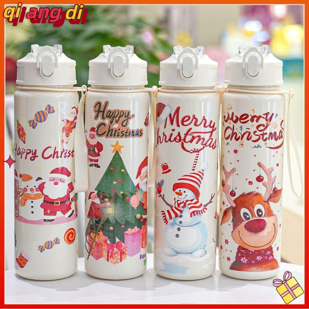 QIANGDI Nhựa Cốc nước chủ đề Giáng sinh Phim hoạt hình 700ml Cốc có ống hút nhựa Thời trang với ống hút Bình nước Quà tặng