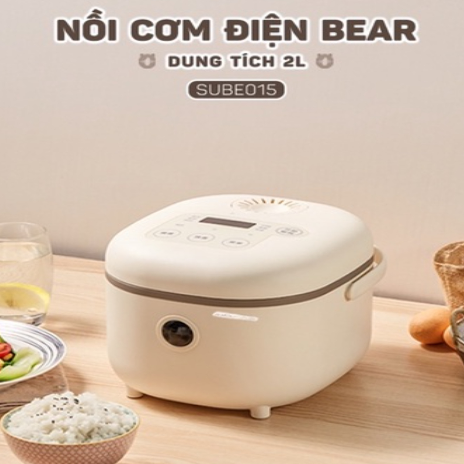 Nồi cơm điện bear 2l b20a1 / nồi cơm điện mini bear sube015 2l - công suất 350w, nồi cơm đa năng có 8 chế độ nấu, lòng nồi 5 lớp, chống dính, không bonɡ tróc, an toàn, giữ ấm 24 tiếng, cả ngày vẫn có cơm dẻo, bảo hành 12 tháng