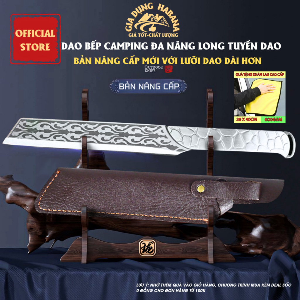 Dao làm bếp dã ngoại, dao đa năng, dao phượt đi rừng dao long tuyền bản nâng cấp v2 mũi ngược