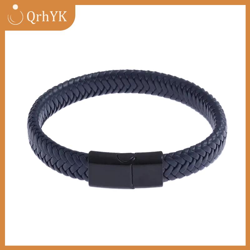 QrhYK Cổ điển da đen Vòng đeo tay cho nam giới tay trang sức quà tặng đẹp trai Vòng đeo tay